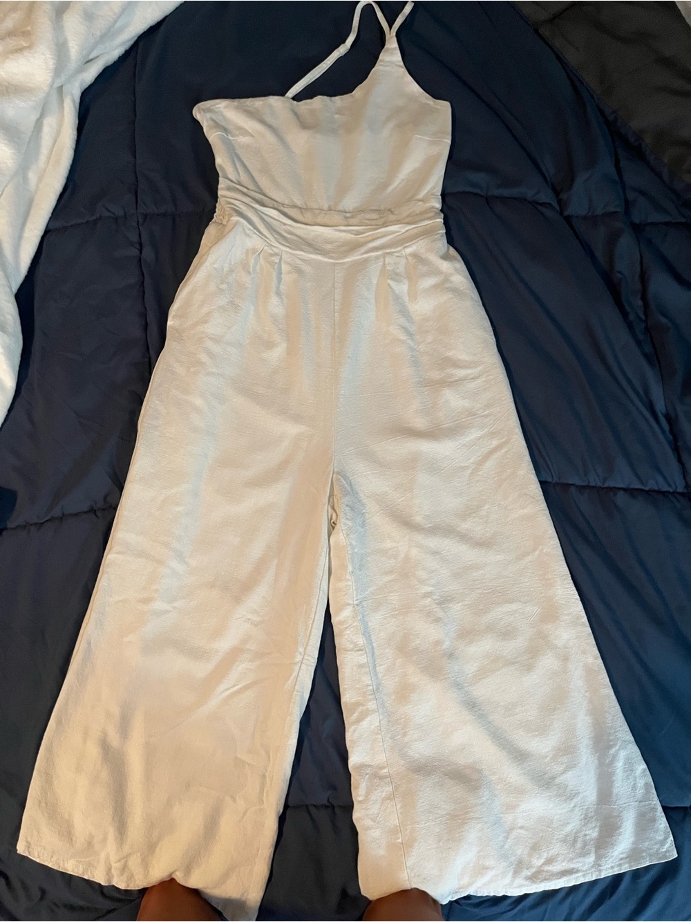 Anrabess women's one shoulder linen wide leg cropped rompers w pockets